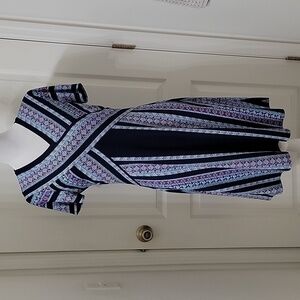 BCBGMaxAzria Size M "Jeanine" Dress, Blue PInk Reptile-ish Stripe, Jersey Feel